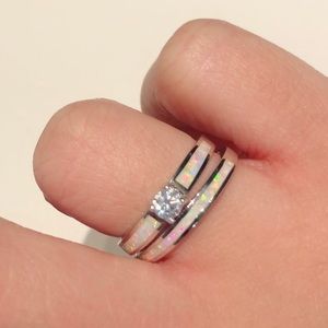 Sterling silver 925 engagement white opal 2 pcs